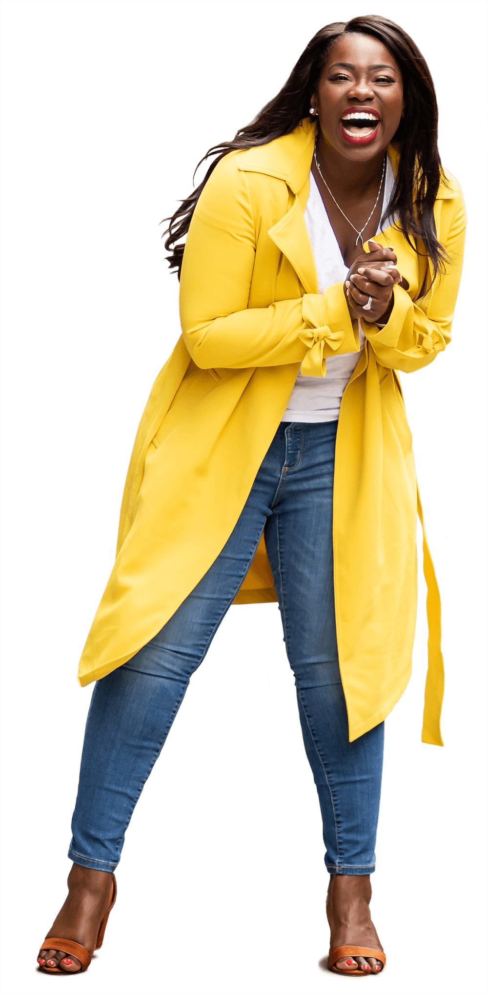 Enthusiastic Nicole in a bright yellow jacket